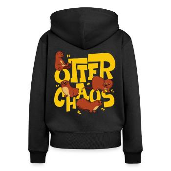 Otter Pun Otter Chaos - Frauen Premium Bio Zip Hoodie - Schwarz - Hinten - Julia (174cm)