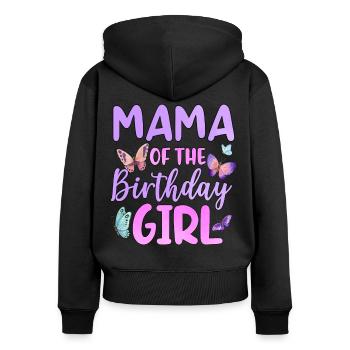 Maman de la fille d’anniversaire - Sweat à capuche zippé Premium bio Femme - noir - Dos - Julia (174cm)