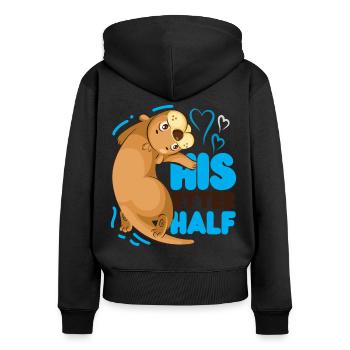 Couple Loutre Jeu de mots Saint-Valentin - Sweat à capuche zippé Premium bio Femme - noir - Dos - Julia (174cm)