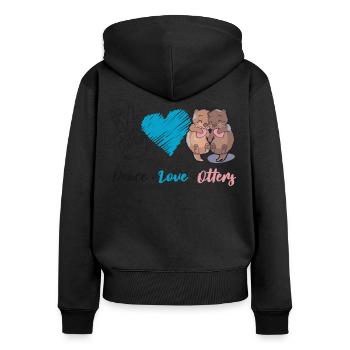 Otter Peace Love Otters - Frauen Premium Bio Zip Hoodie - Schwarz - Hinten - Julia (174cm)