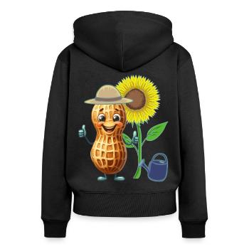 Jardin Tournesol Cacahuète Jardinier Fleur - Sweat à capuche zippé Premium bio Femme - noir - Dos - Julia (174cm)