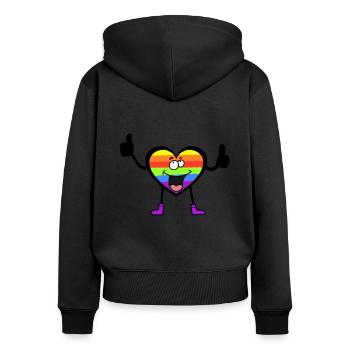 LGBT Coeurs Gay Pride Drapeau arc-en-ciel - Sweat à capuche zippé Premium bio Femme - noir - Dos - Julia (174cm)