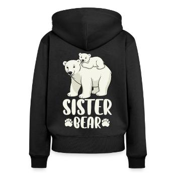 Sister Bear - Frauen Premium Bio Zip Hoodie - Schwarz - Hinten - Julia (174cm)