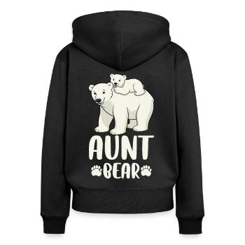 Aunt Bear - Frauen Premium Bio Zip Hoodie - Schwarz - Hinten - Julia (174cm)