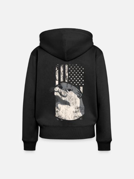 Otter American Flag - Frauen Premium Bio Zip Hoodie - Schwarz