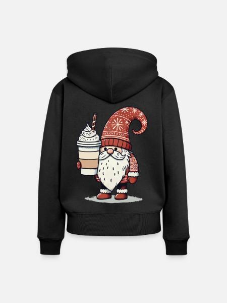Weihnachtsgnom Mit Kaffee Wichtel - Frauen Premium Bio Zip Hoodie - Schwarz