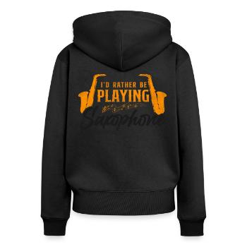 Saxophones que je préfère jouer - Sweat à capuche zippé Premium bio Femme - noir - Dos - Julia (174cm)