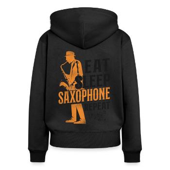 Saxophone Eat Sleep Saxophone - Frauen Premium Bio Zip Hoodie - Schwarz - Hinten - Julia (174cm)
