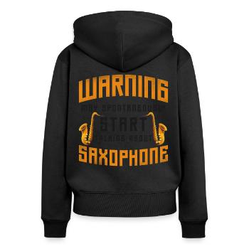 Saxophone Warning May - Frauen Premium Bio Zip Hoodie - Schwarz - Hinten - Julia (174cm)