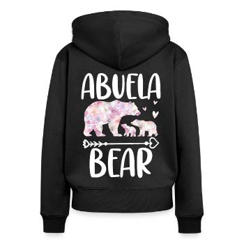 Abuela Bear - Frauen Premium Bio Zip Hoodie - Schwarz - Hinten - Julia (174cm)