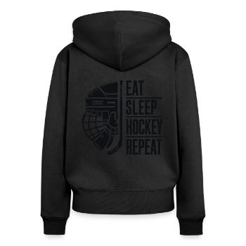 hockey sur glace les joueurs de hockey sur glace mangent dorment hockey répéter - Sweat à capuche zippé Premium bio Femme - noir - Dos - Julia (174cm)