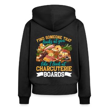 Funny Charcuterie Board - Frauen Premium Bio Zip Hoodie - Schwarz - Hinten - Julia (174cm)