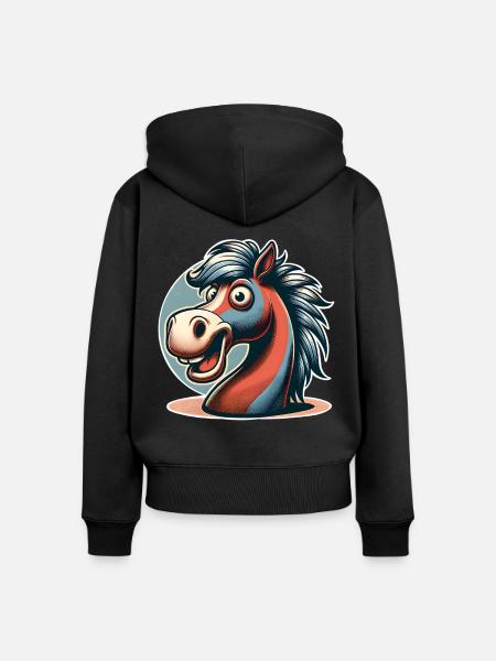 Pferd - Frauen Premium Bio Zip Hoodie - Schwarz
