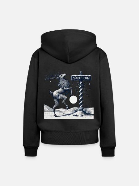 Divertente Pole Dance Renna Natale - Felpa con cappuccio con zip ecologica premium da donna - nero