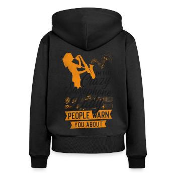 Saxophone I'm That Crazy Saxophone - Frauen Premium Bio Zip Hoodie - Schwarz - Hinten - Julia (174cm)