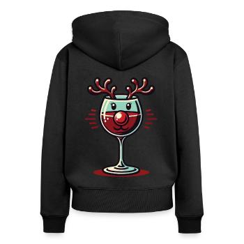 Weihnachtliches Weinglas Rentier Motiv - Frauen Premium Bio Zip Hoodie - Schwarz - Hinten - Julia (174cm)