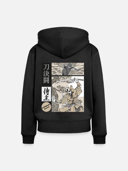 samurai katana Duell vs ninja - Frauen Premium Bio Zip Hoodie - Schwarz
