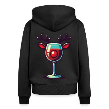 Weihnachtliches Wein mit Rentier Weinglas - Frauen Premium Bio Zip Hoodie - Schwarz - Hinten - Julia (174cm)