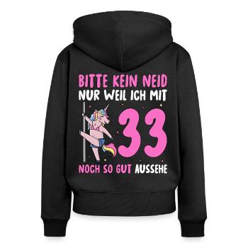 Please No Envy 33 Birthday - Women's Premium Organic Zip Hoodie - black - Back - Julia (174cm)