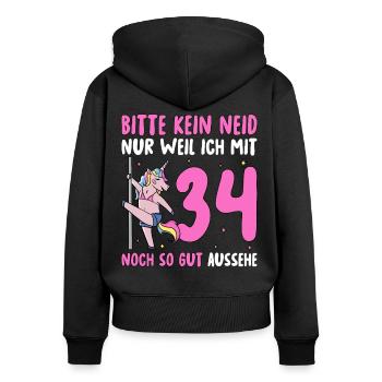 Please No Envy 34 Birthday - Women's Premium Organic Zip Hoodie - black - Back - Julia (174cm)