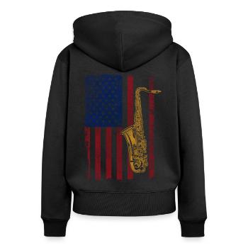 Saxophone American Flag - Frauen Premium Bio Zip Hoodie - Schwarz - Hinten - Julia (174cm)