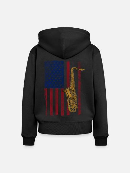 Saxophone American Flag - Frauen Premium Bio Zip Hoodie - Schwarz
