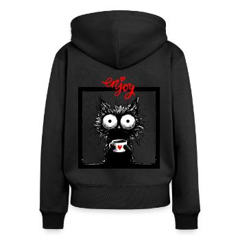Katze Kaffee Kaffeetrinker Katzenmama Lustig Miau - Frauen Premium Bio Zip Hoodie - Schwarz - Hinten - Julia (174cm)