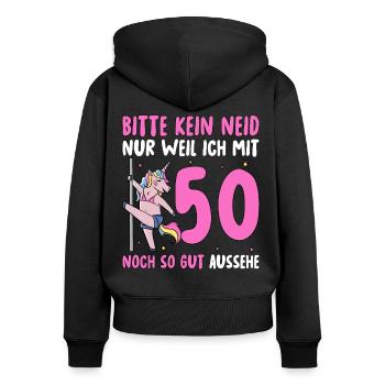 Please No Envy 50 Birthday - Women's Premium Organic Zip Hoodie - black - Back - Julia (174cm)