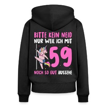 Please No Envy 59 Birthday - Women's Premium Organic Zip Hoodie - black - Back - Julia (174cm)