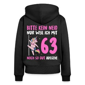 Please No Envy 62 Birthday - Women's Premium Organic Zip Hoodie - black - Back - Julia (174cm)