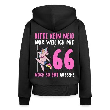 Bitte Kein Neid 66 Geburtstag - Frauen Premium Bio Zip Hoodie - Schwarz - Hinten - Julia (174cm)