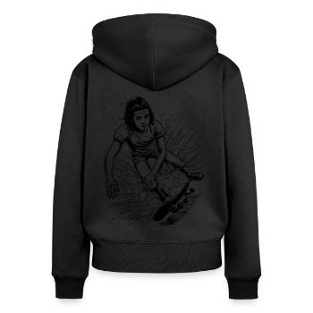 Humorvolles Skateboard-Sturz-T-Shirt Design - Frauen Premium Bio Zip Hoodie - Schwarz - Hinten - Julia (174cm)