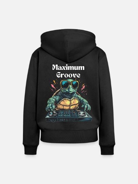 Maximum Groove - Coole DJ-Schildkröte - Frauen Premium Bio Zip Hoodie - Schwarz