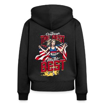 Sprint Athlétisme Distancer les meilleurs Être le meilleur - Sweat à capuche zippé Premium bio Femme - noir - Dos - Julia (174cm)