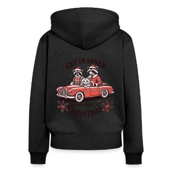 Waschbär und Freunde We Go Feral At Christmas - Frauen Premium Bio Zip Hoodie - Schwarz - Hinten - Julia (174cm)