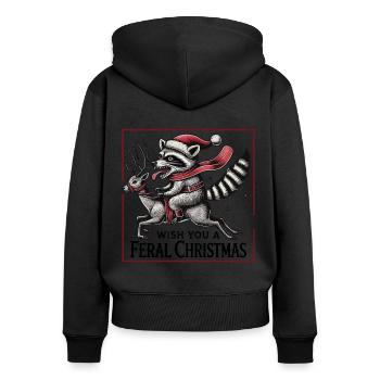 Merry Wild Christmas Raccoon Reindeer - Women's Premium Organic Zip Hoodie - black - Back - Julia (174cm)