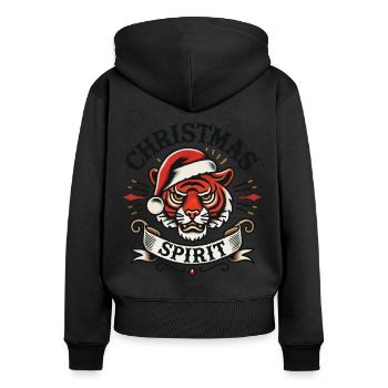 de Noël Tigre Style de tatouage vintage - Sweat à capuche zippé Premium bio Femme - noir - Dos - Julia (174cm)