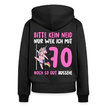 Please No Envy 70 Birthday - Women's Premium Organic Zip Hoodie - black - Back - Julia (174cm)
