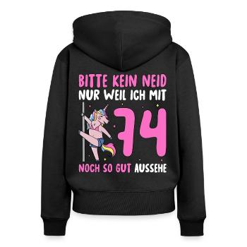 Please No Envy 74 Birthday - Women's Premium Organic Zip Hoodie - black - Back - Julia (174cm)