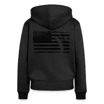 Saxophone American Flag - Frauen Premium Bio Zip Hoodie - Schwarz - Hinten - Julia (174cm)