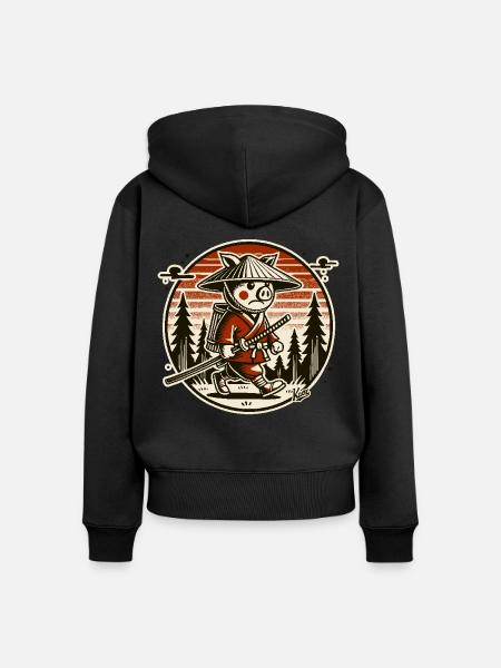 Samurai-Schwein Ronin auf Wanderschaft - Frauen Premium Bio Zip Hoodie - Schwarz