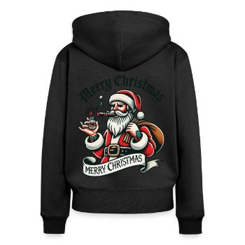 Fröhliche Weihnachten Santa mit Genuss - Frauen Premium Bio Zip Hoodie - Schwarz - Hinten - Julia (174cm)