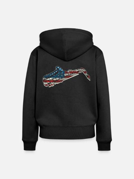 Saxophone American Flag - Frauen Premium Bio Zip Hoodie - Schwarz