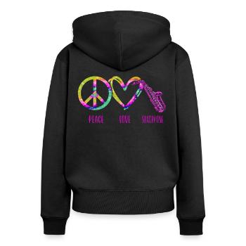Saxophone Tie Dye Peace Love - Frauen Premium Bio Zip Hoodie - Schwarz - Hinten - Julia (174cm)