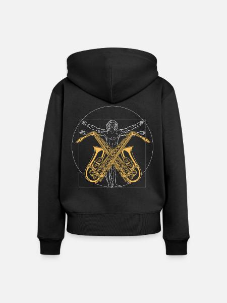 Saxophone Vitruvian Man - Frauen Premium Bio Zip Hoodie - Schwarz