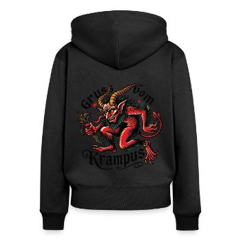 Salutations du Krampus Mystic Compagnon de Saint-Nicolas - Sweat à capuche zippé Premium bio Femme - noir - Dos - Julia (174cm)
