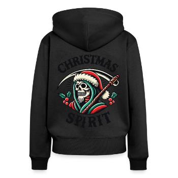Weihnachtliche Streetwear Aesthetic Geist - Frauen Premium Bio Zip Hoodie - Schwarz - Hinten - Julia (174cm)