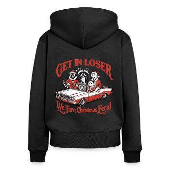 Get In Loser Noël se déchaîne - Sweat à capuche zippé Premium bio Femme - noir - Dos - Julia (174cm)