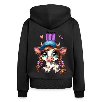 Vache Veau Mignon Casquette De Basket-ball Glitter Anime - Sweat à capuche zippé Premium bio Femme - noir - Dos - Julia (174cm)