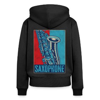 Saxophone Retro Vintage Saxophone - Frauen Premium Bio Zip Hoodie - Schwarz - Hinten - Julia (174cm)
